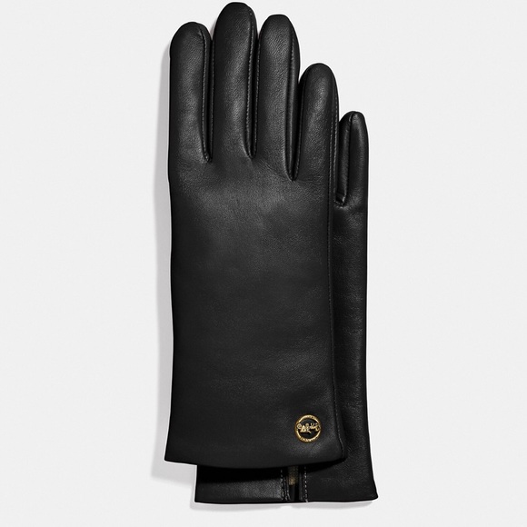 Coach Horse And Carriage Plaque Leather Tech Gloves - Picture 1 of 8